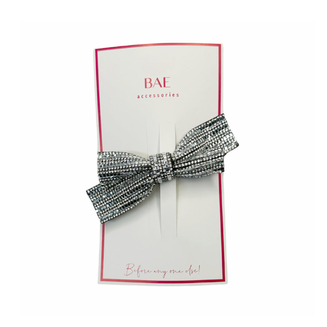 Rhinestone-Embellished Bow Hair Clip