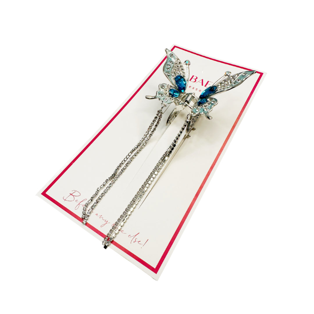 Silver-tone  Butterfly Beaded Dangle Hair Claw