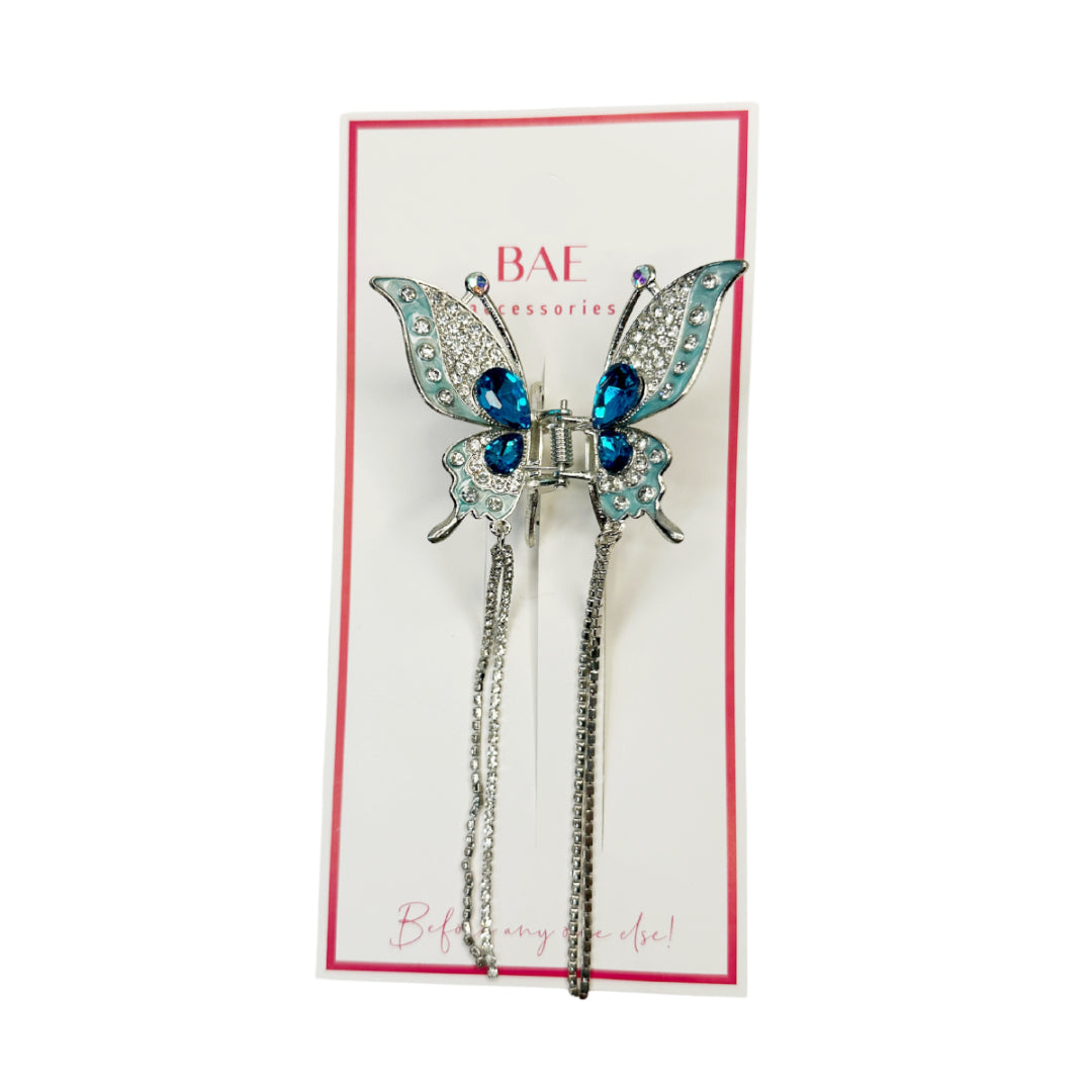 Silver-tone  Butterfly Beaded Dangle Hair Claw