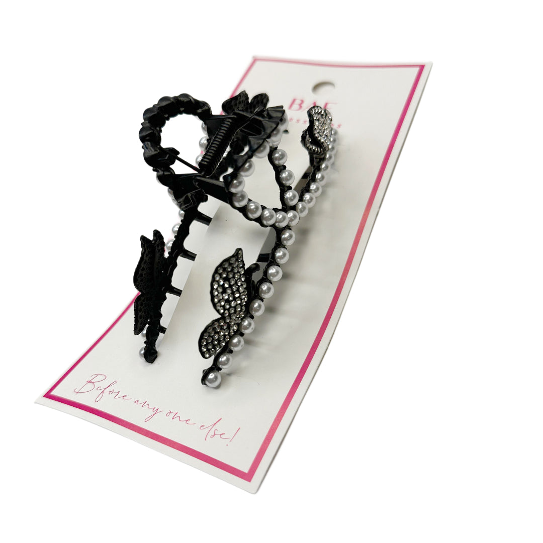 White preal heart Metal Hair Claw