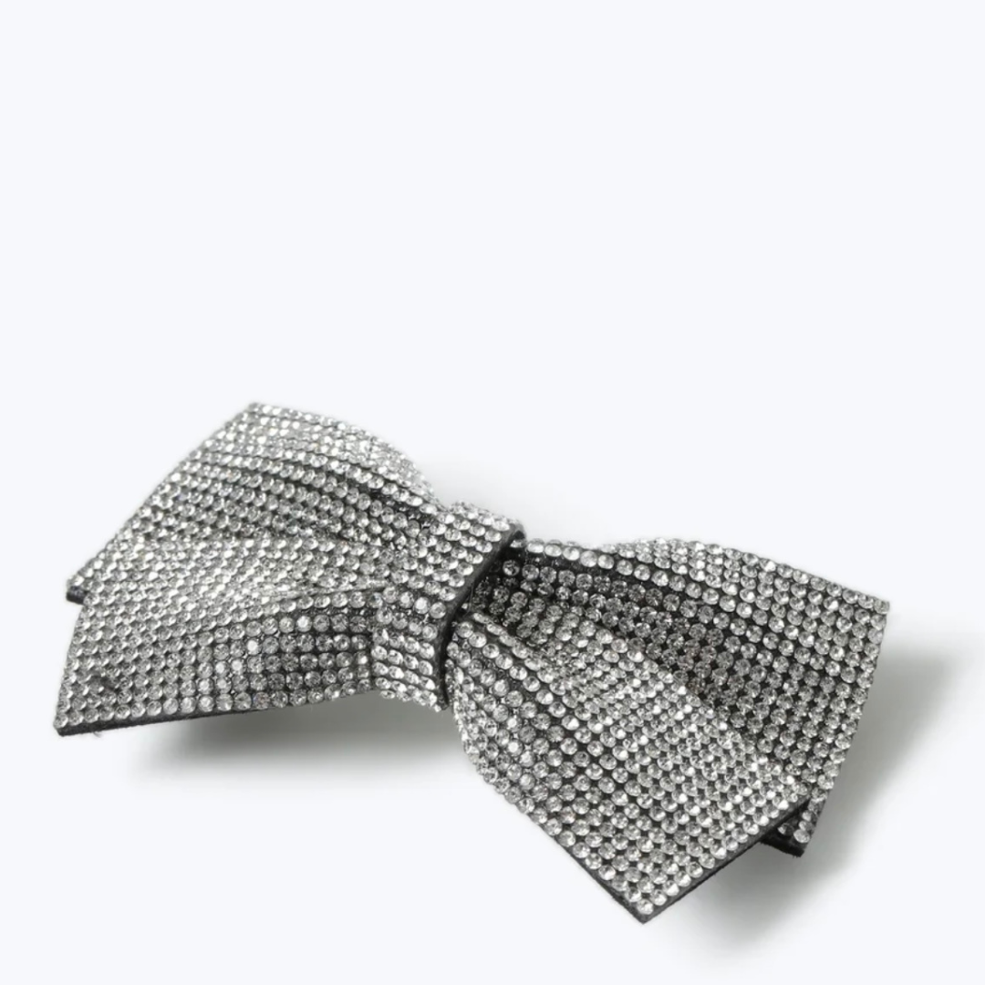 Rhinestone-Embellished Bow Hair Clip